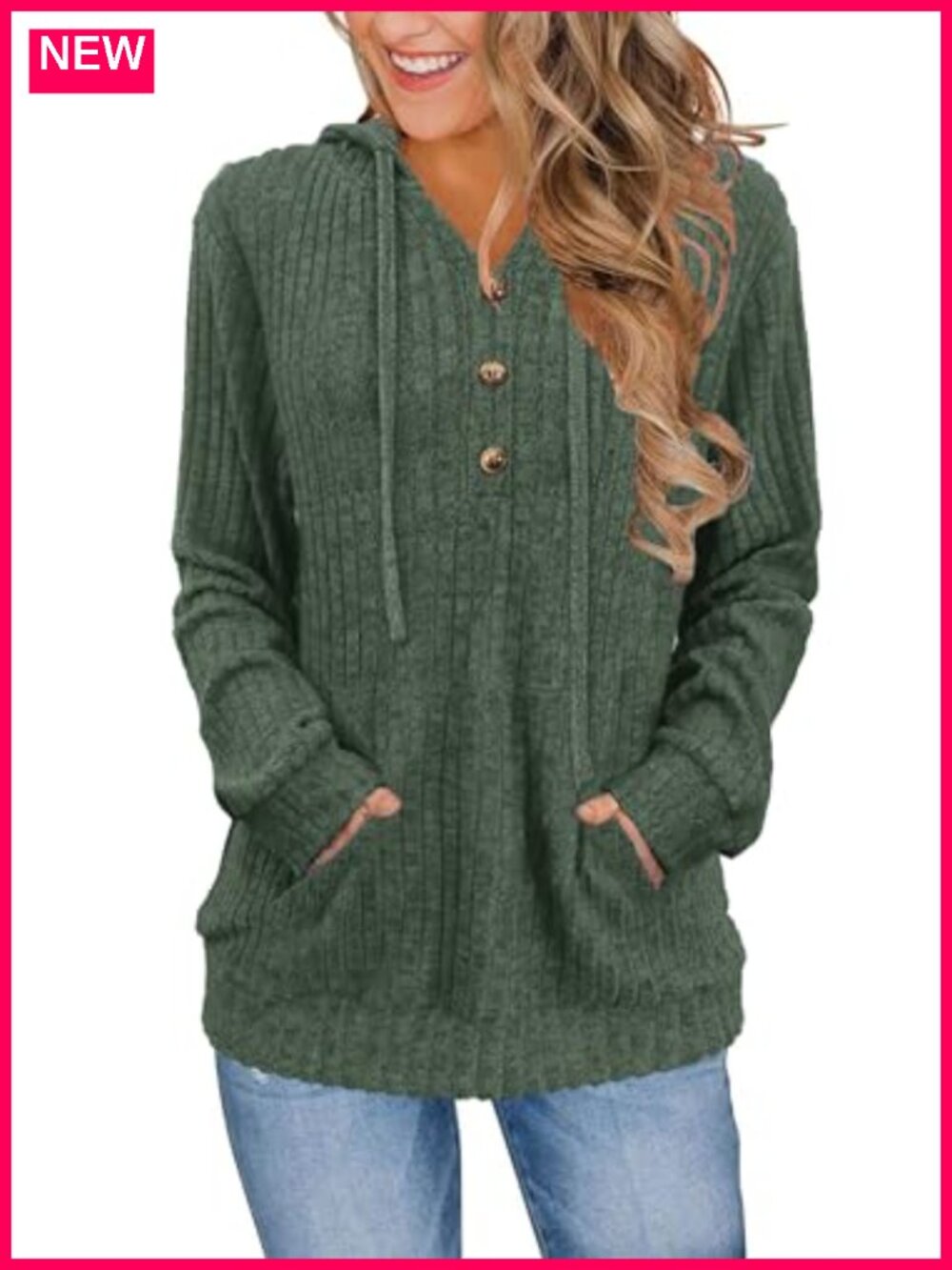 Women's Soft Knit Hooded Henley Sweater Pullover